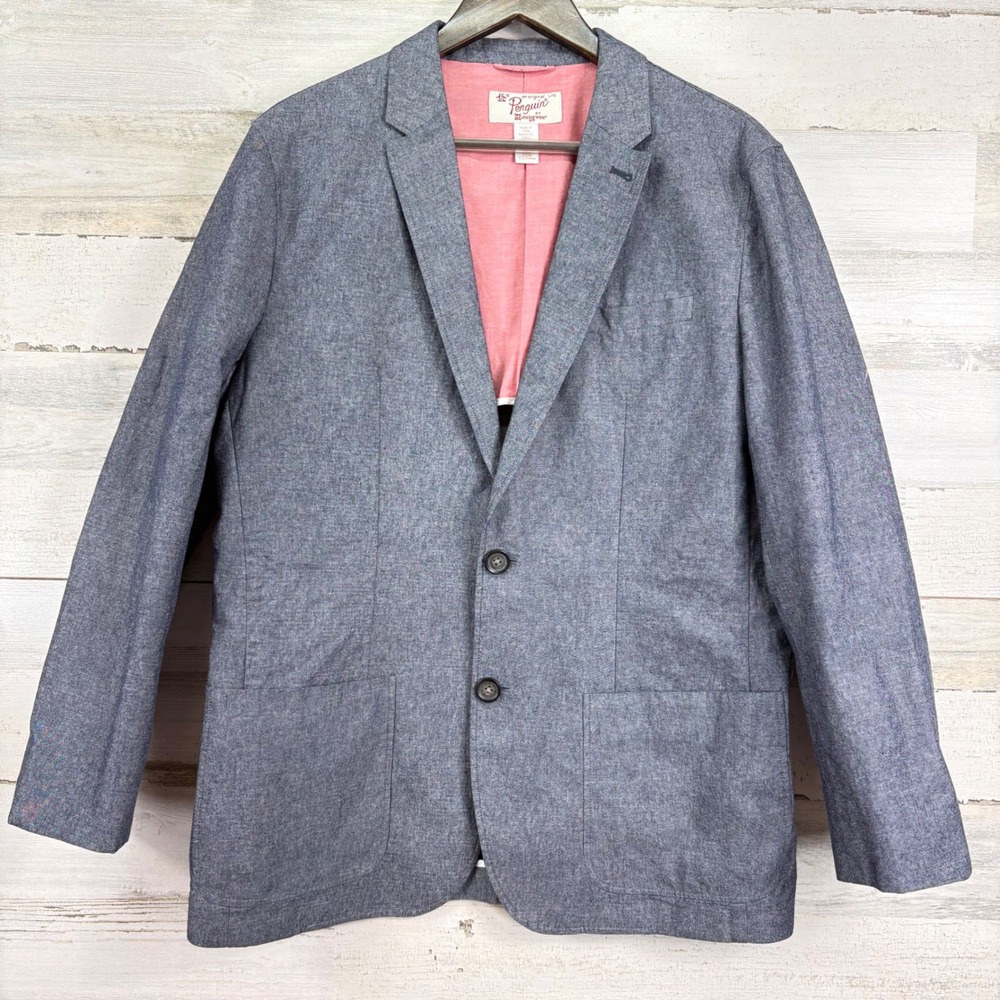Original Penguin Mens Blue Textured Blazer Jacket Munsingwear Cotton Size L‎
